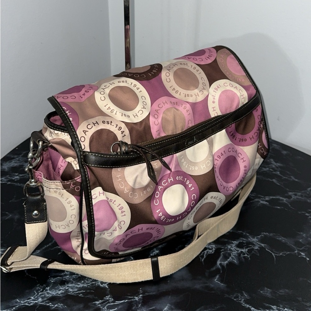 Coach Signature Snaphead F18377 Pink Multifunction Diaper Baby Messenger Bag Pad - Picture 11 of 15